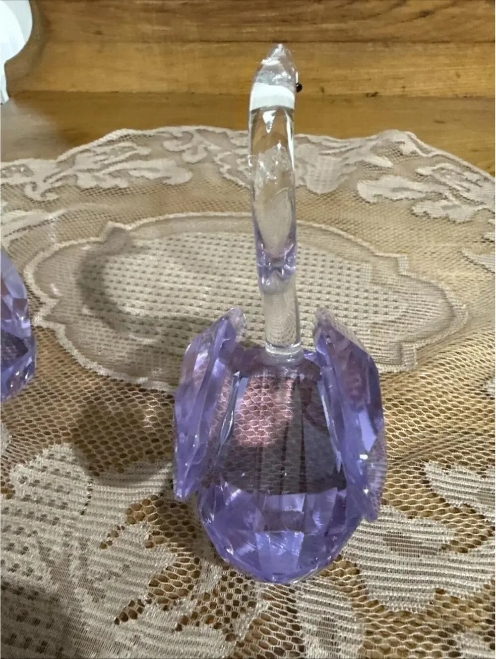 Pair Large Diamond Cut Purple Crystal Swan Figurines Paperweight Statue 5” Rare - Picture 12 of 15